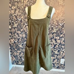 Olive Green Corduroy like Pinafore Dress